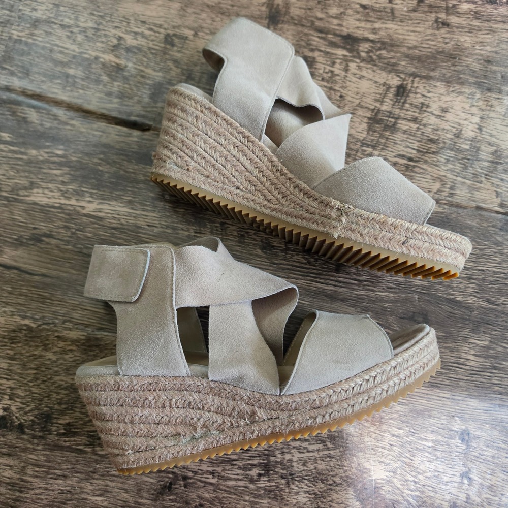 EILEEN FISHER Espadrille Wedge Sandals Womens 8 Beige Suede Platform Willow